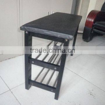 Wood Shoe Bench Organizer Storage Rack With Leather Seat photo-3