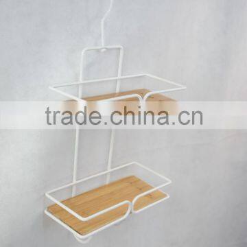2-Tier Shelf Organizer Bamboo Bathroom Shower Tub Hanging Caddy photo-2