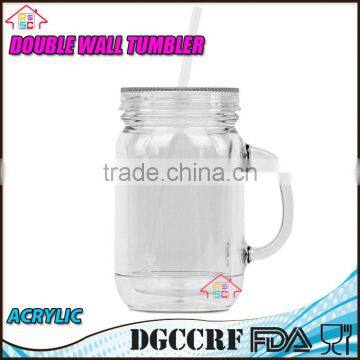 NBRSC Double Wall Insulated Plastic Jar Tumbler Mug With Striped Straws photo-2