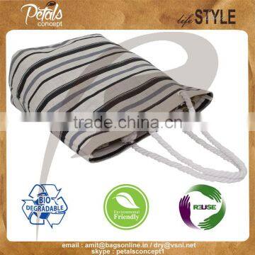 Jute Beach Bag With Multicolor Stripe Print for Fashion photo-2