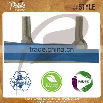 Cool Blue Stripe Print Canvas Tote Bag With Padded Rope Handle , PU Label Branding Bag photo-6