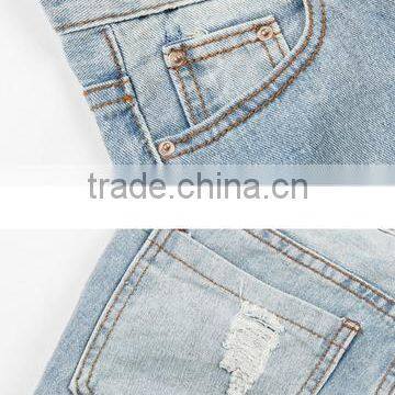Frayed Solid Color Ninth Womens Fashion Jeans photo-5