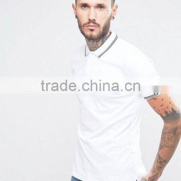 Custom Fashion Split Sides Short Sleeve Contrast Tip Collar And Cuff White Men's 100% Polyester Pique Casual Polo Collar Shirt