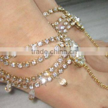 GOLD Tone Crystal PAYAL Anklets Pair With Toe Ring Barefoot Sandal photo-4