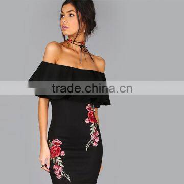 Maxnegio Hot Sale Embroidery Flower off Shoulder Stylish Casual Dresses photo-4