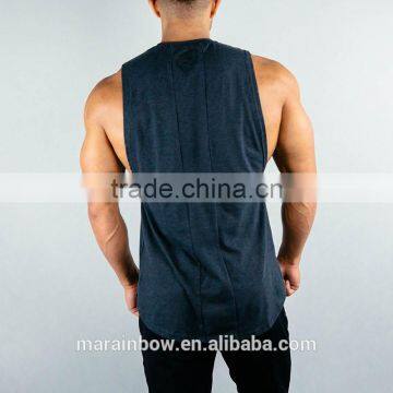 Soft Cotton Elastane Blend Gym Fitted Muscle Tee Fashion Design Cut Off Shirt High Neck Curved Hem Tank Top photo-4