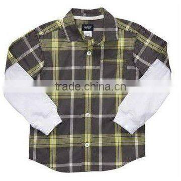 yarn dyed cotton check layered-look shirt