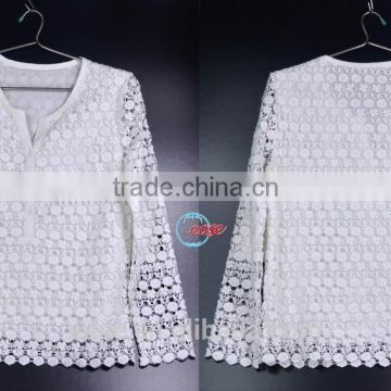 hot sale summer newest lady's lace blouse ,crochet lace blouse