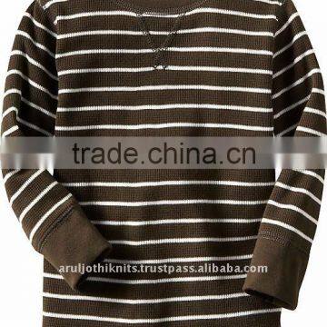 CHILDREN STRIPED LONG SLEEVE T SHIRT WITH ELASTICATED CUFFS