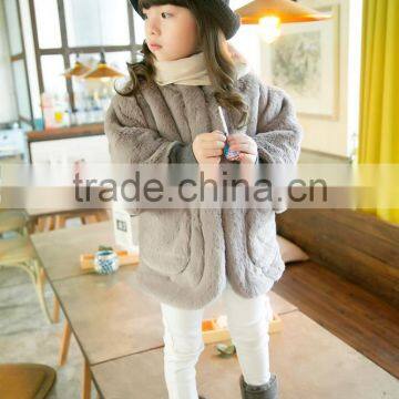 Girls Winter Coats Kids Faux Fur Jackets Children Outerwear Fashion Brand O-Neck Flower Decoration Clothing New 2016 photo-4