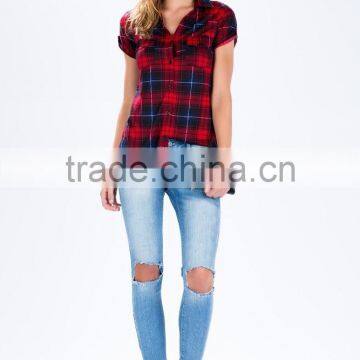 Adorable Dolled up Short Sleeve Plaid Shirts Latest Shirt Designs for Women photo-6