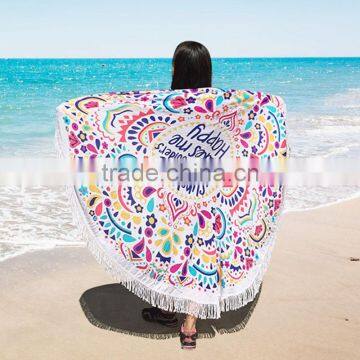 Walson Wholesale Drop Shipping Polyester Flower Mandala Printed Round Beach Towel photo-4