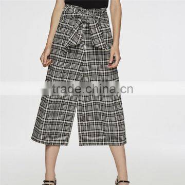 Black and White Patterned Bow Embellished Tartan Culotte Pants Slacks photo-4