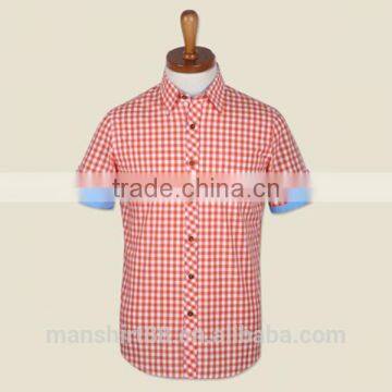 wholesale short sleeve contrast color check cotton men's shirt