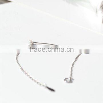 Acrylic Bracelets Silver Tone White Arc Imitation Pearl photo-3