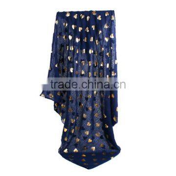 Cotton Polyester Blend Scarves & Wraps Rectangle Golden Navy Blue Heart Import Scarf photo-2