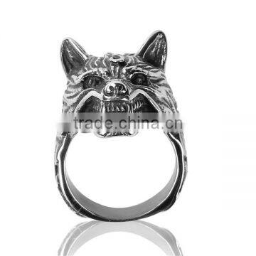 Stainless Steel Unadjustable Rings Antique Silver Wolf