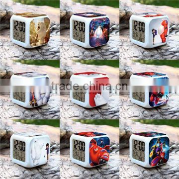 Wholesale Led Alarm clock, Big Hero 6 digital clock for children, colorful change LED clocks for kids