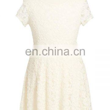 Chic cap sleeve fitted lace white dress,short sleeve dress,long dress manufacturer