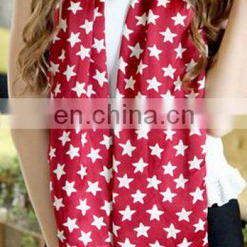 Light Yarn Colors Women Fashion Scarves Printing White Star Heart Red Scarf photo-2