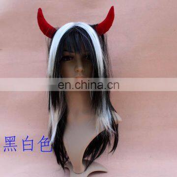 Ombre Black and White Halloween Wig With Devil Horn FGW-0063