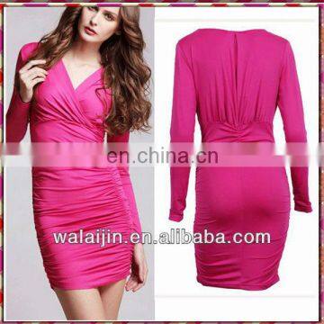 Elegant ladies pink shirring dress,bodycon dress fashion