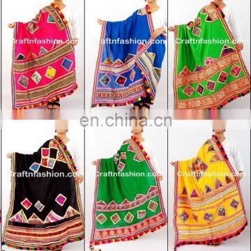 Kutch Hand Embroidered Dupatta- Kutch Embroidery Banjara Dupatta- Cotton kutch dupatta with beautiful thread work