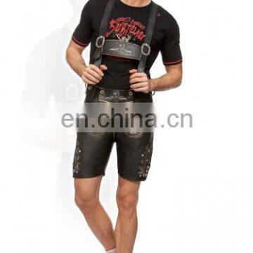 German-Bavarian-Oktoberfest-Trachten-Short-Length-Lederhosen-Men's Leather Shorts Brave Black