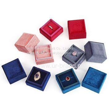 Professional Customization Square Jewelry Packaging Velvet Pink Wedding Ring Box Gift photo-3