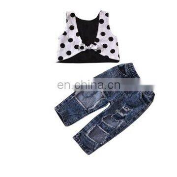 baby girl clothes 2 PCS Baby Sets Dots Vest Top + Denim Holes Pants 2 Pcs Kids Girls Sets Children'S Sweater