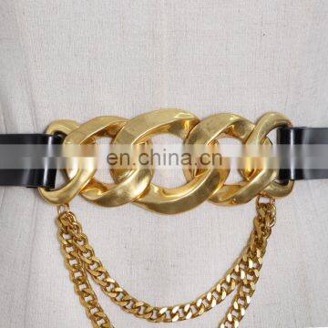 TWOTWINSTYLE Waist Sweat Belt For Women PU Patchwork Metal Chain Hollow Out Adjustable Streetwear photo-5