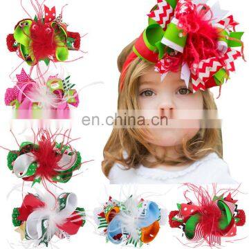 Baby Headband hair clips for girls Christmas feather Santa Snowman headwear 6Colors