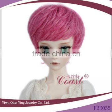 short cute pink synthetic fiber bob doll wigs