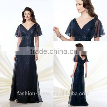 2014 Latest Chiffon Over Sequins Navy Blue Mother Of The Bride Evening Dresses