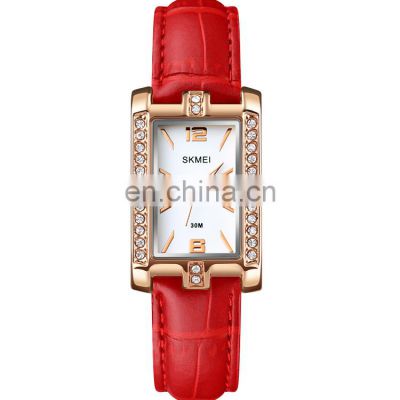 Skmei 1690 Leather Strap Diamond Watch Fashion 3ATM Waterproof Ladies Quartz Watches