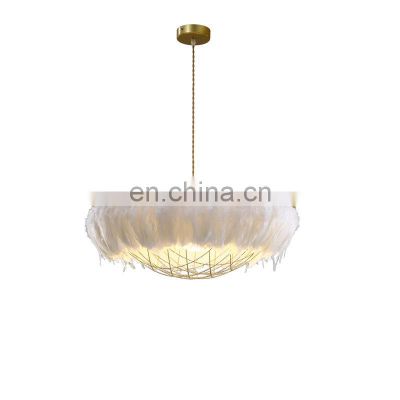 Creative LED Chandelier Princess Romantic Hanging Lamp For Living Room Bedroom Copper Chain Feather Pendant Light