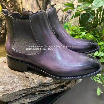 Chelsea Men's And Women's Boots Martin Boots Tide Shoes All-Match Short Boots Leather Spring High-Top Set Feet Leather Shoes British Style photo-3