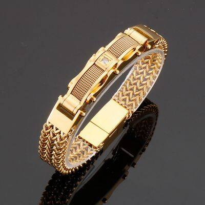 Luxury Bracelet for Men Gold Color 12MM Wide Stainless Steel Square Franco Link Chain Men's Wrist Bracelets With Magnet Clasp photo-4