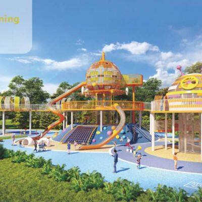 Large Outdoor Wooden Pergola Combination for Kindergartens, Non-powered Children's Playground Equipment With an Outdoor Stainless - Steel Slide