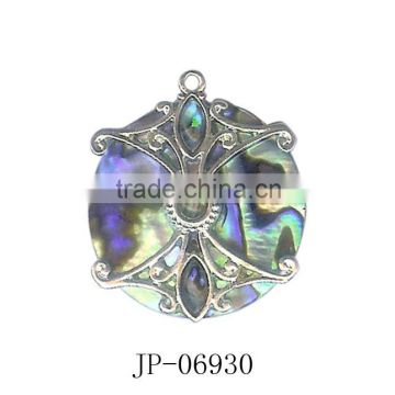 Rhombus Shell Charm Peacock Faux Feather Paua Abalone Jewelry Necklace Pendant