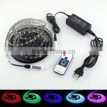 PCB Black 5m 5050 300smd RGB LED Strip Light IP65+10Key RF Remote+12V 5A Power