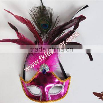 Cheap Venetian Masks Rose Red Mardi Gras Mask With Peacock Feather