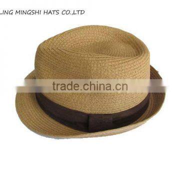 l.brown paper braid straw hats with brown fur trim popular for lady