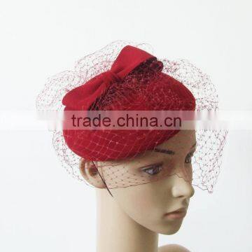 Dark red wool wedding fascinator