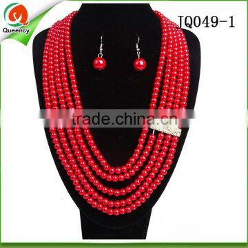 red bead necklace pearl jewelry necklace and earings in high quality