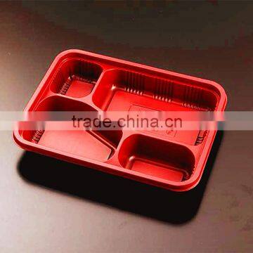 Disposable PP Plastic Four Compartment Food Container Tray with Lid for Packing Food