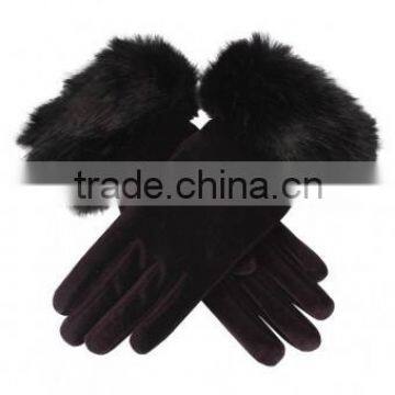 Women's Velvet Gloves with Faux Fur Cuff