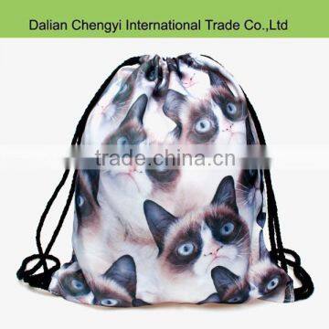 Waterproof 3D printing cat design drawstring beach backpack