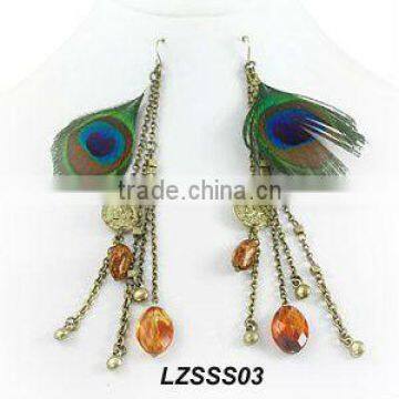 Dangle extension peacock feather earrings LZSSS03