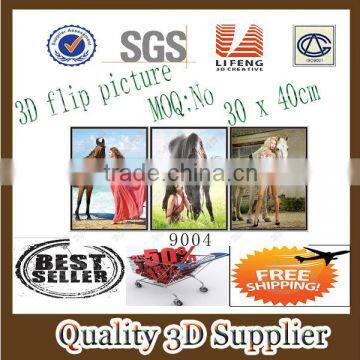 Guangzhou Lifeng Item No 9004 Lenticular Beautiful lady and horse 3D Picture with flip effect in stock